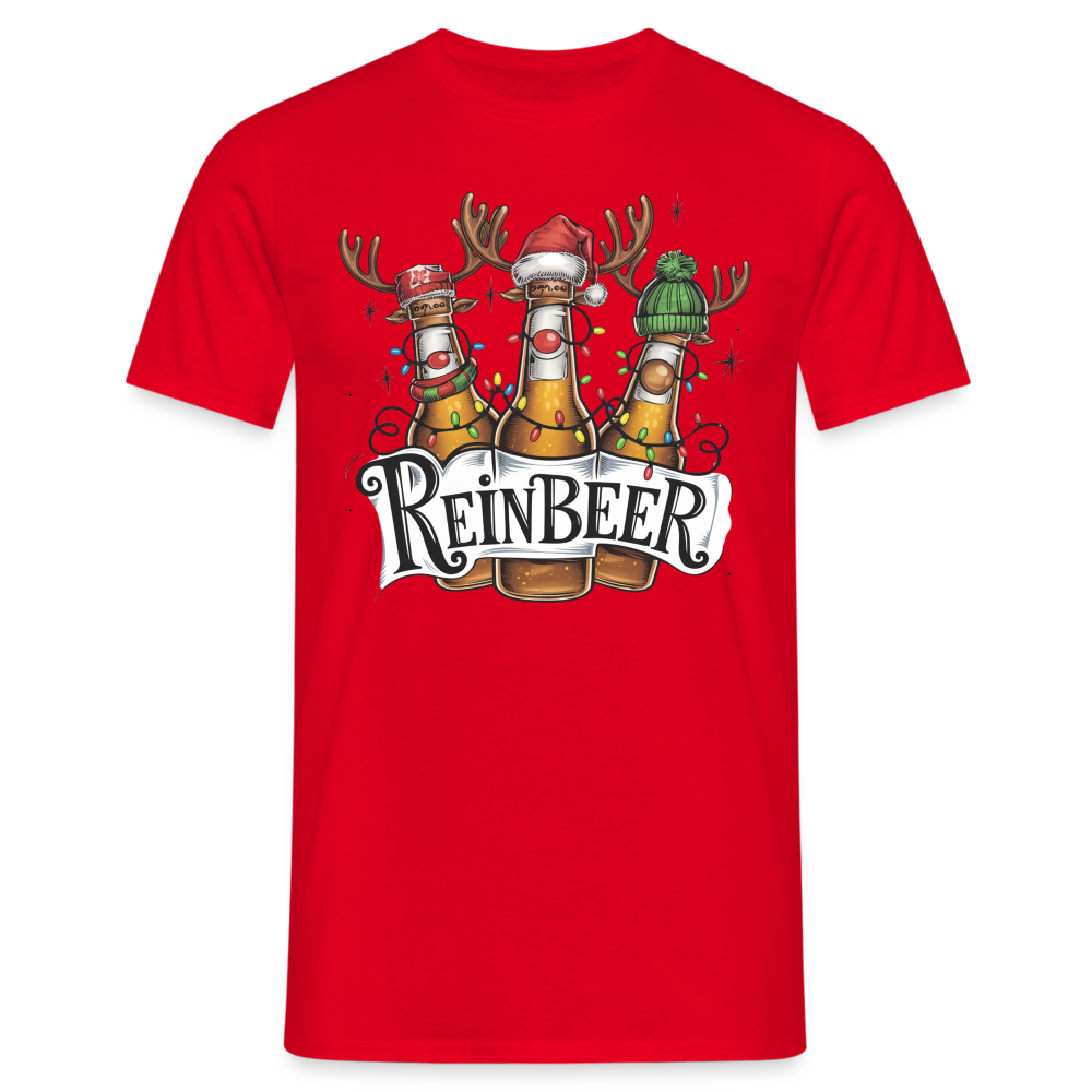 Weihnachten Witziges Rentier Bier Reinbeer Lustiges Weihnachts T-Shirt - Rot