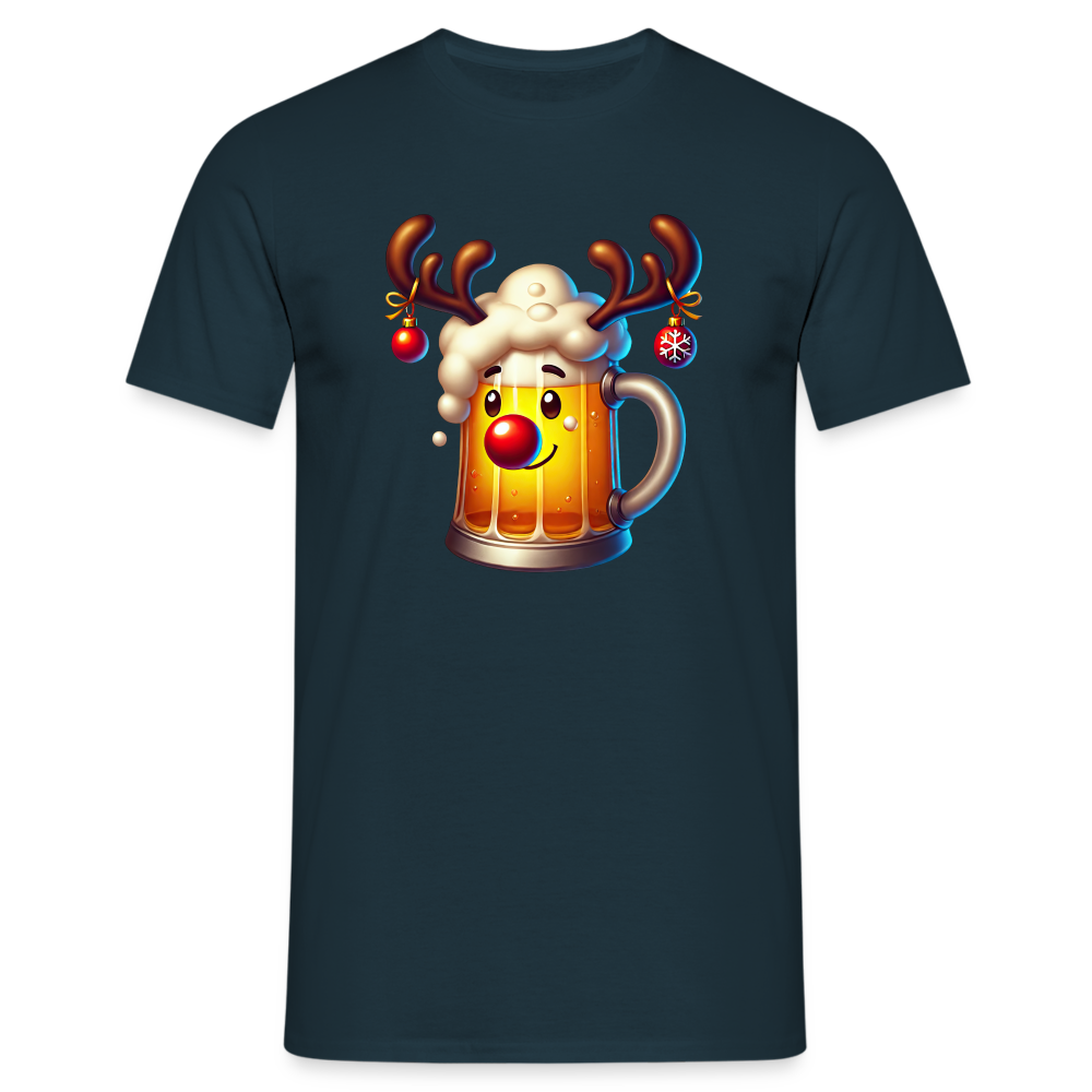 Weihnachten Rentier Bier Bierglas Mit Geweih Lustiges Weihnachts T-Shirt - Navy