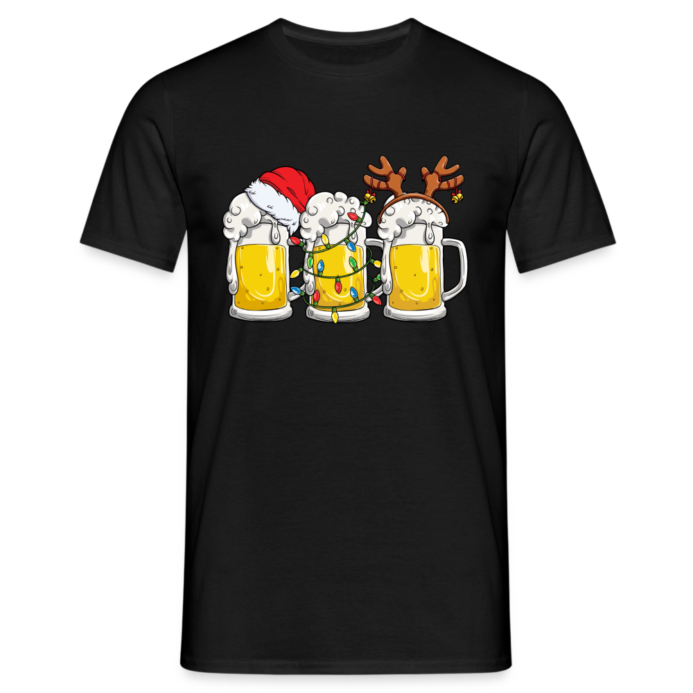 Weihnachten Weihnachtsmann Santa Rentier Bier Lustiges Weihnachts T-Shirt - Schwarz