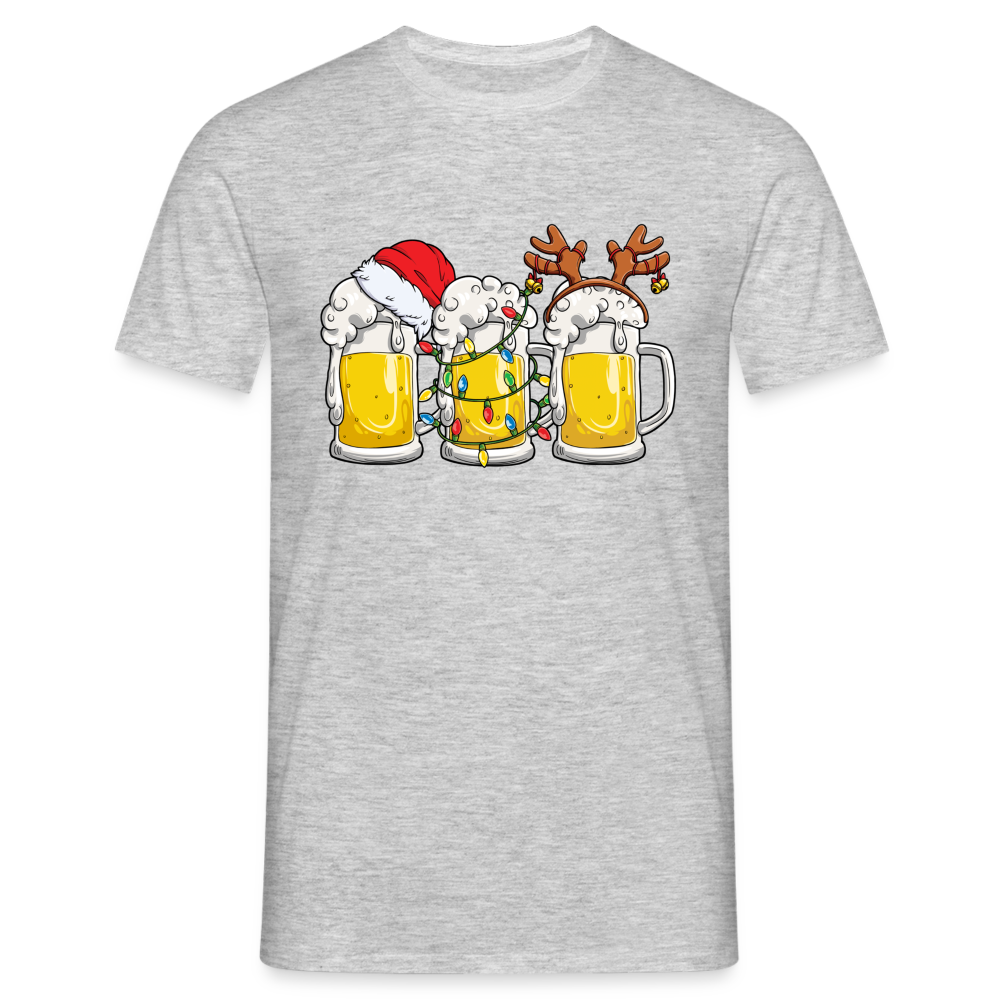 Weihnachten Weihnachtsmann Santa Rentier Bier Lustiges Weihnachts T-Shirt - Grau meliert