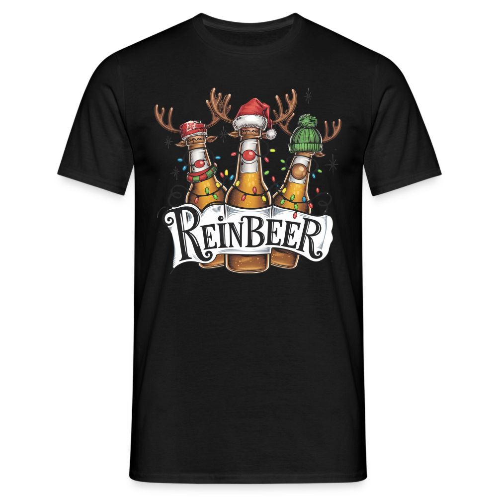 Weihnachten Witziges Rentier Bier Reinbeer Lustiges Weihnachts T-Shirt - Schwarz