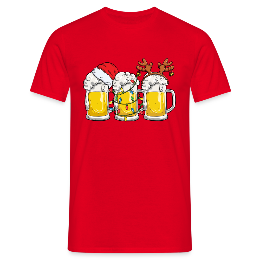 Weihnachten Weihnachtsmann Santa Rentier Bier Lustiges Weihnachts T-Shirt - Rot