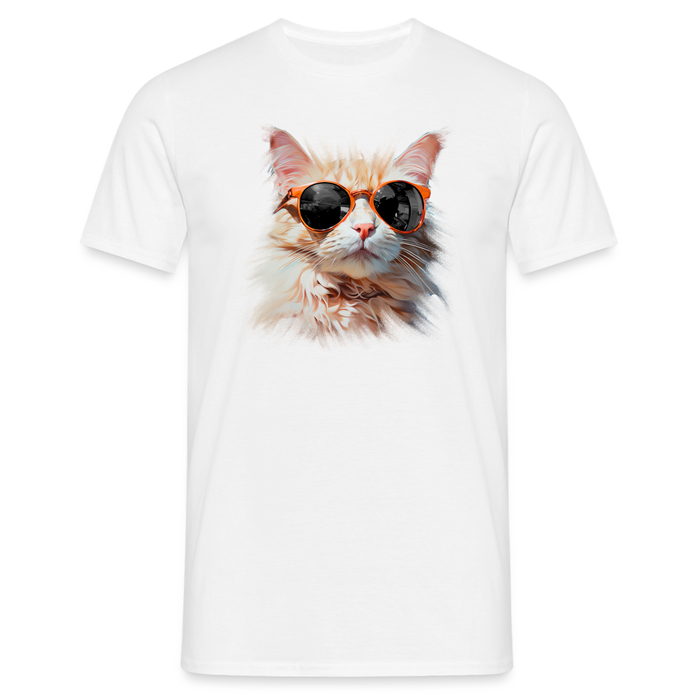 Lustige Katze mit Sonnenbrille - Lustiges Katzen T-Shirt - Weiß