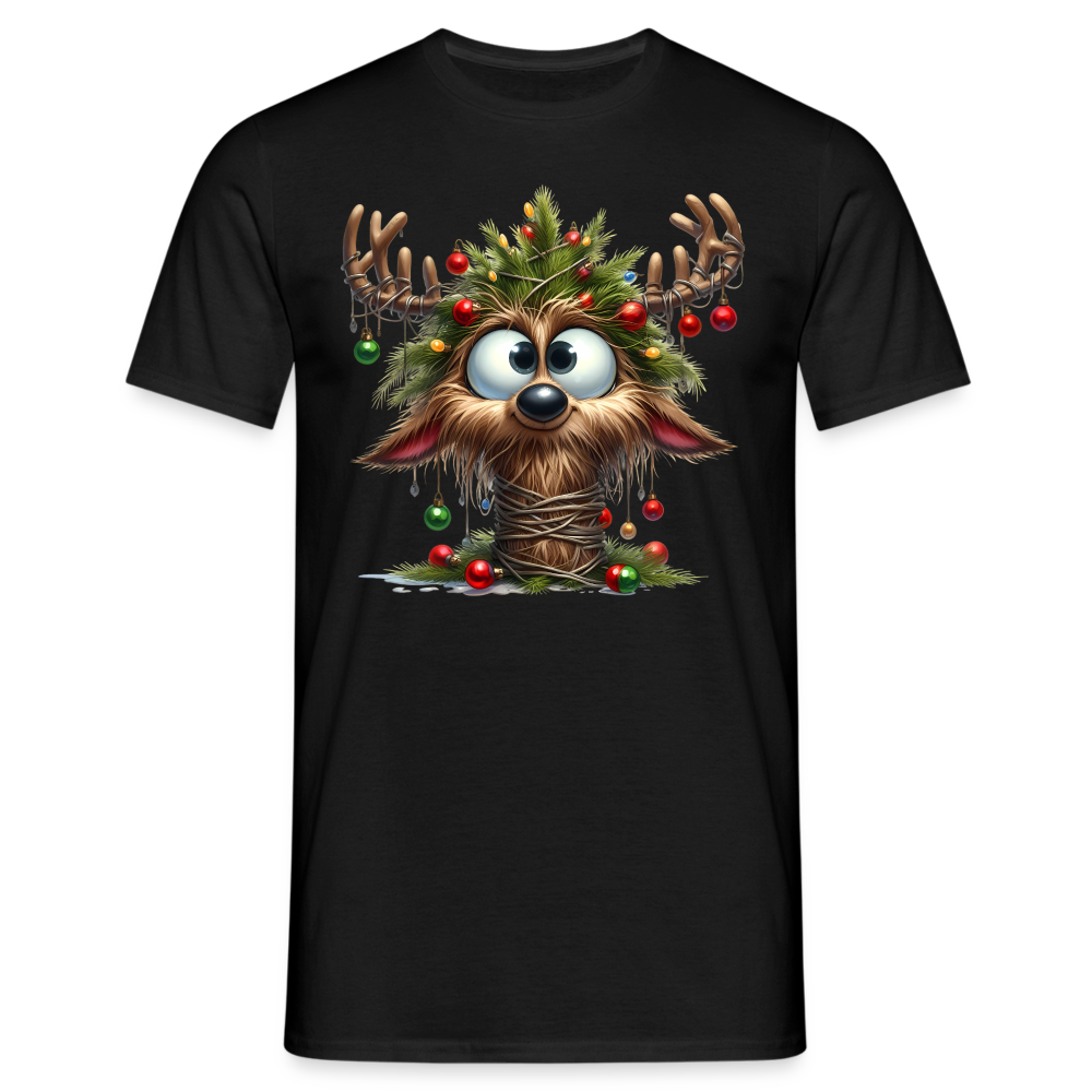 Weihnachten Witziges Rentier mit Weihnachtsbaum Lustiges Weihnachts T-Shirt - Schwarz