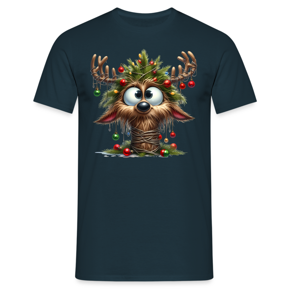 Weihnachten Witziges Rentier mit Weihnachtsbaum Lustiges Weihnachts T-Shirt - Navy