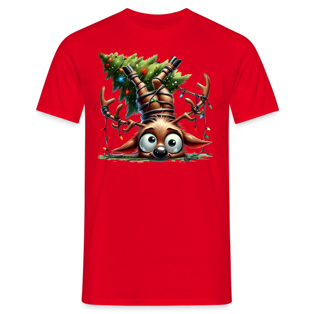 Weihnachten Witziges Rentier mit Weihnachtsbaum Lustiges Weihnachts T-Shirt - Rot