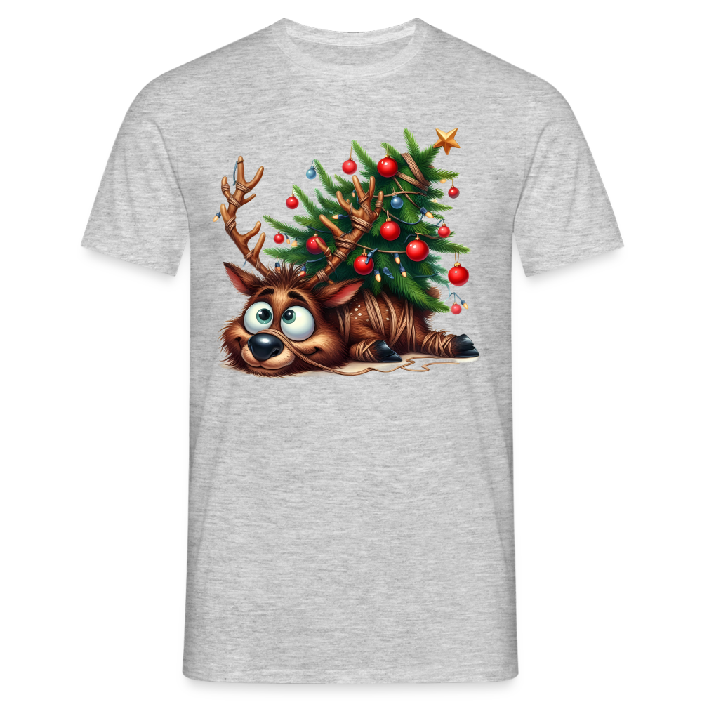 Weihnachten Lustiges Rentier Liegt unter Weihnachtsbaum Lustiges Weihnachts T-Shirt - Grau meliert