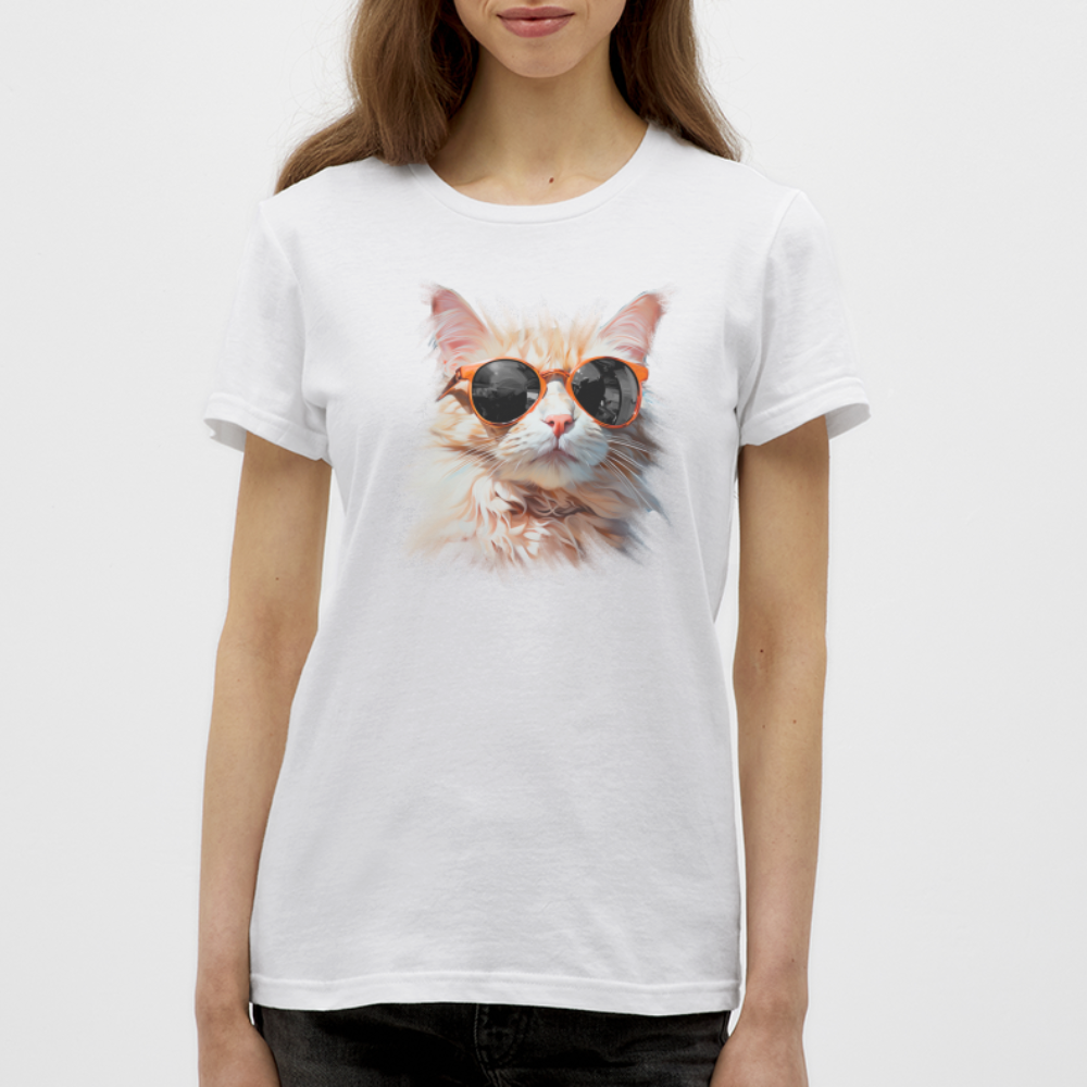 Lustige Katze mit Sonnenbrille - Lustiges Katzen Damen T-Shirt - Weiß