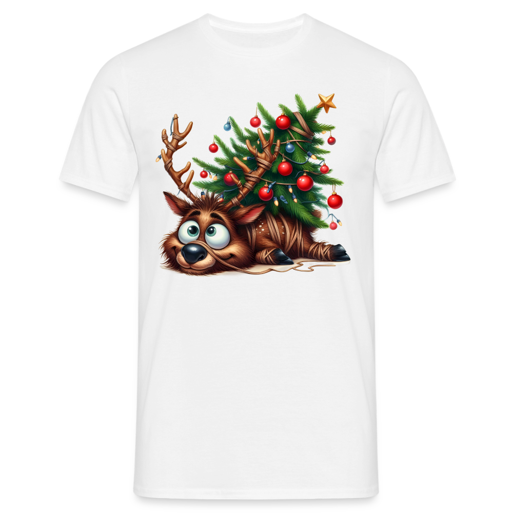 Weihnachten Lustiges Rentier Liegt unter Weihnachtsbaum Lustiges Weihnachts T-Shirt - Weiß