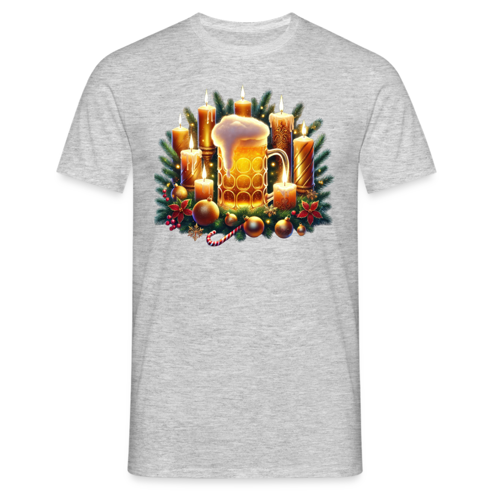 Weihnachten Adventskranz mit Bier Lustiges Weihnachts T-Shirt - Grau meliert