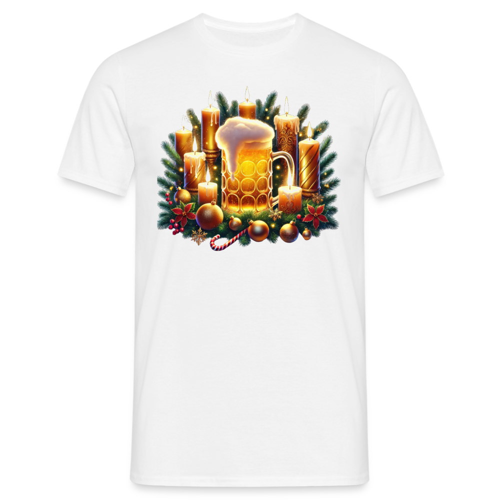 Weihnachten Adventskranz mit Bier Lustiges Weihnachts T-Shirt - Weiß