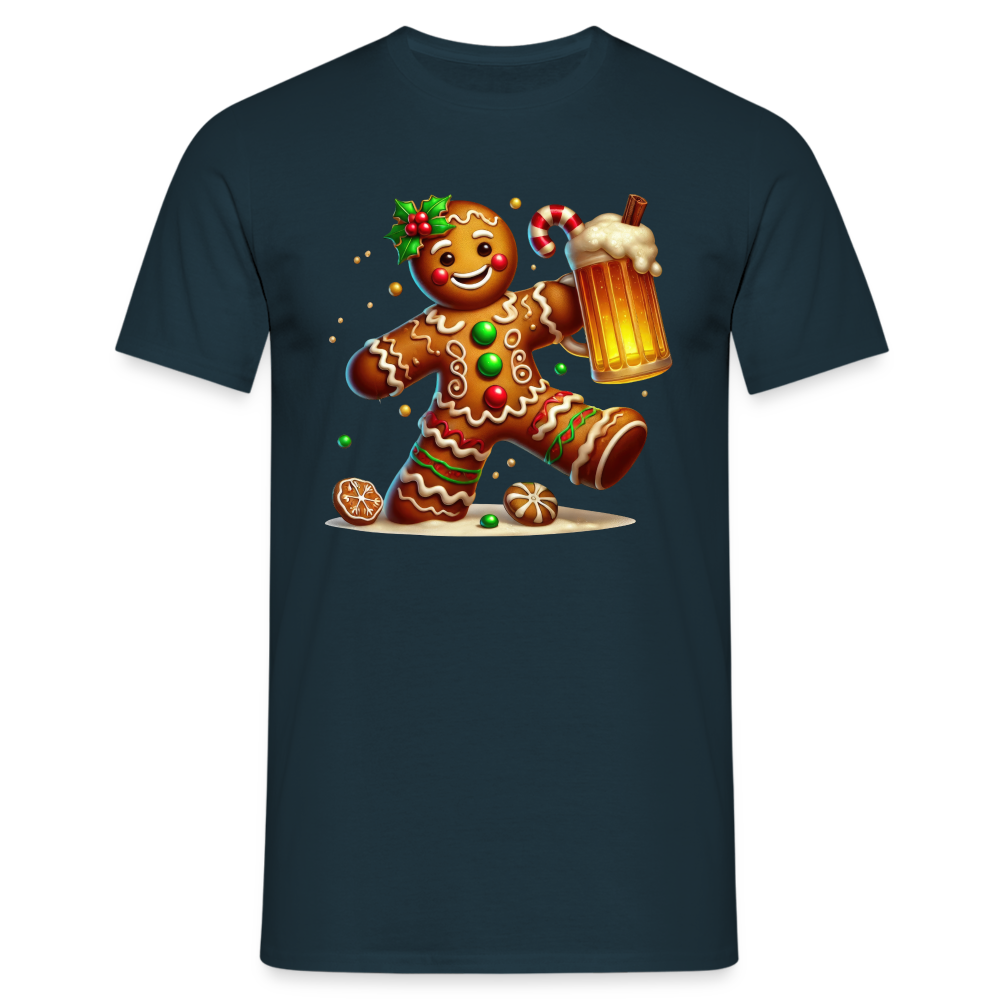 Lebkuchen Gingerbread mit Bier Lustiges Weihnachts T-Shirt - Navy