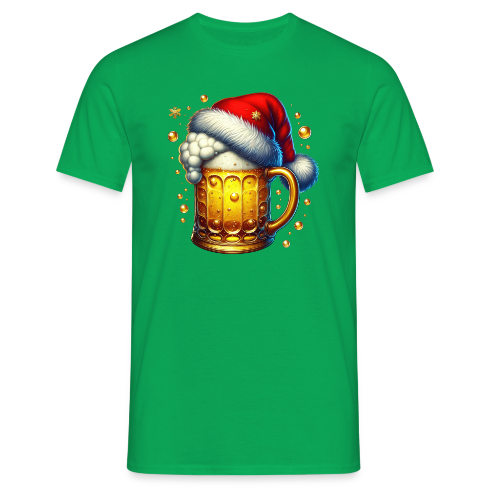 Weihnachten Bier mit Santa Weihnachtsmann Mütze Lustiges Weihnachts T-Shirt - Kelly Green