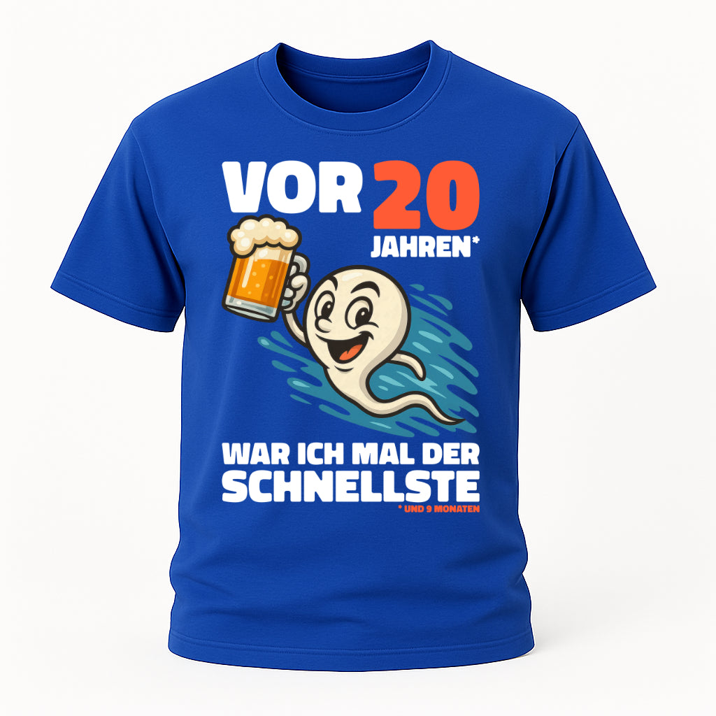 Lustiges 20. Geburtstag Shirt – „Vor 20 Jahren war ich mal der Schnellste“ Fun T-Shirt mit Bier Spermien Motiv – Herren Geburtstag Geschenk