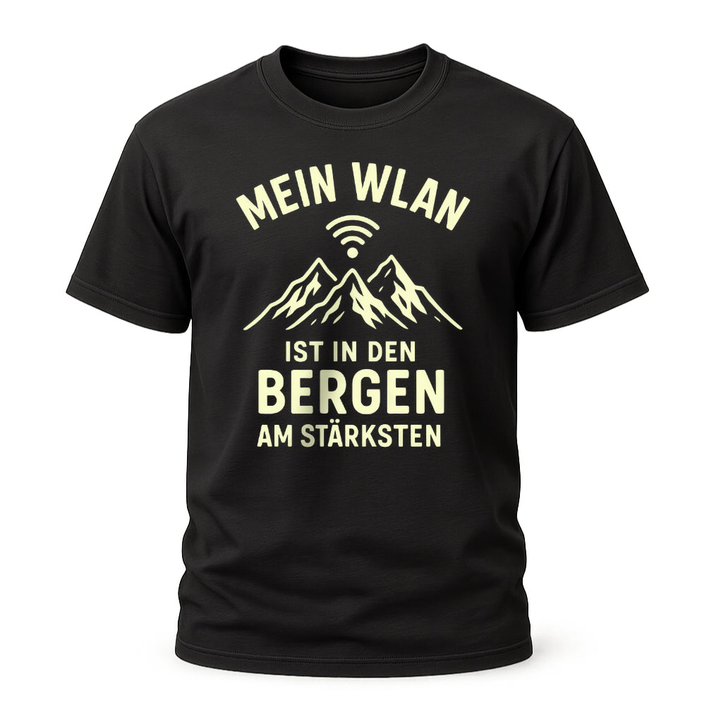 Wandern Berge Shirt - Bergmensch - WLAN In Den Bergen Am Stärksten - Lustiges T-Shirt
