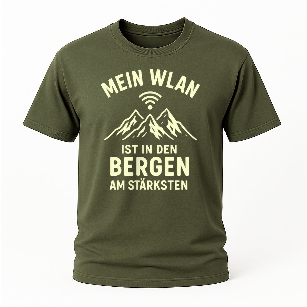 Wandern Berge Shirt - Bergmensch - WLAN In Den Bergen Am Stärksten - Lustiges T-Shirt