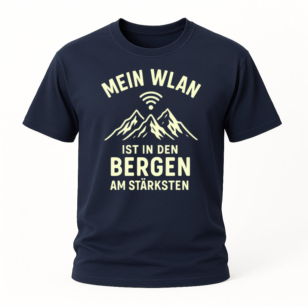 Wandern Berge Shirt - Bergmensch - WLAN In Den Bergen Am Stärksten - Lustiges T-Shirt