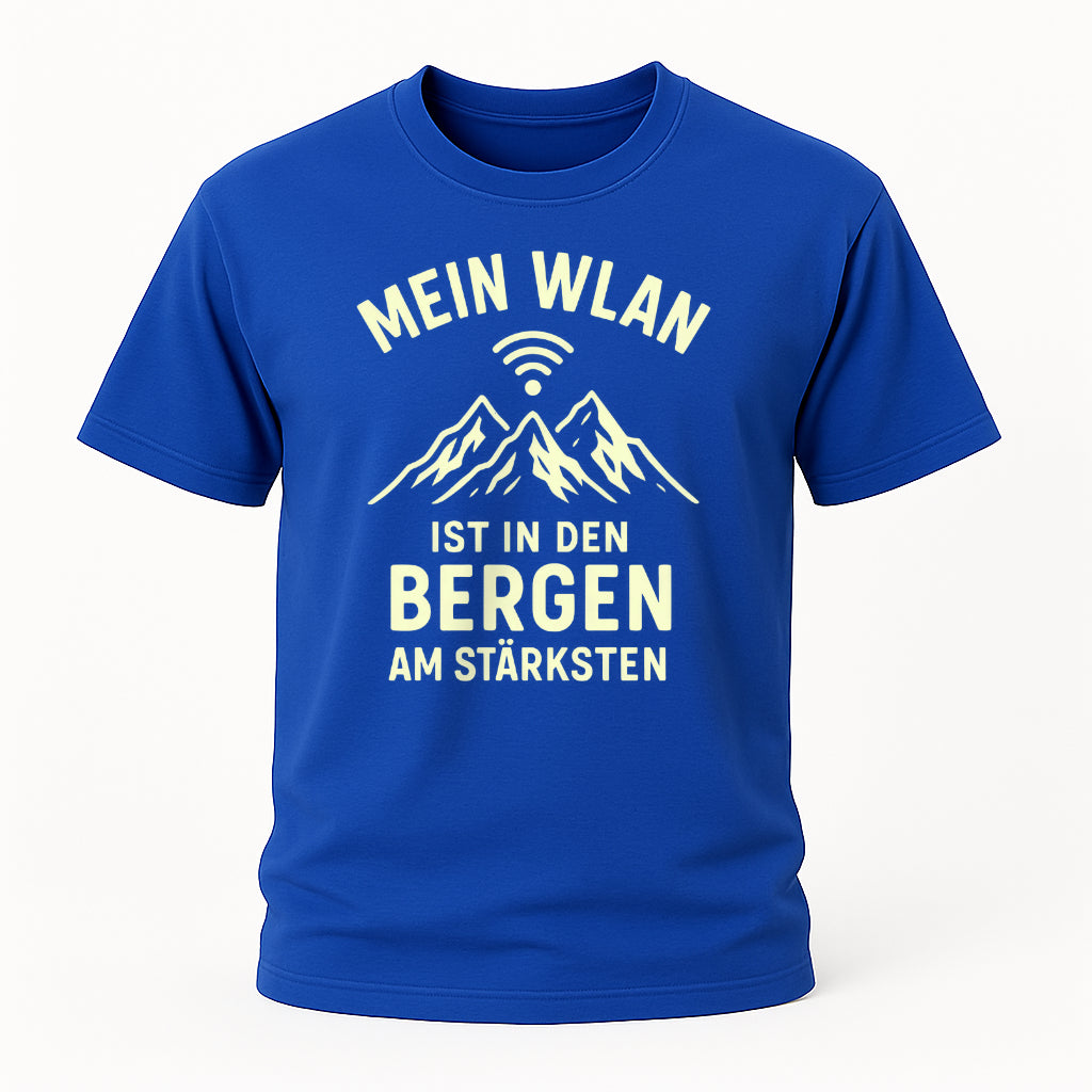 Wandern Berge Shirt - Bergmensch - WLAN In Den Bergen Am Stärksten - Lustiges T-Shirt