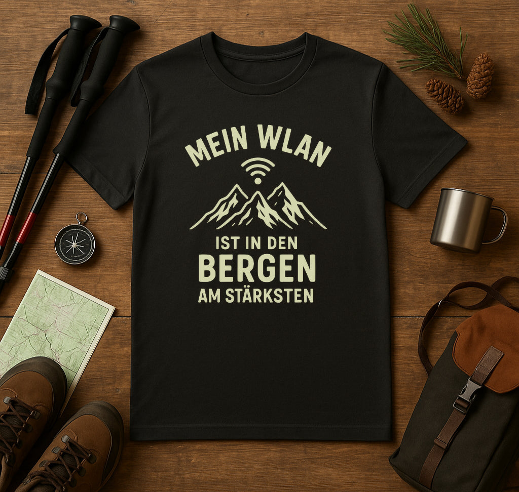 Wandern Berge Shirt - Bergmensch - WLAN In Den Bergen Am Stärksten - Lustiges T-Shirt