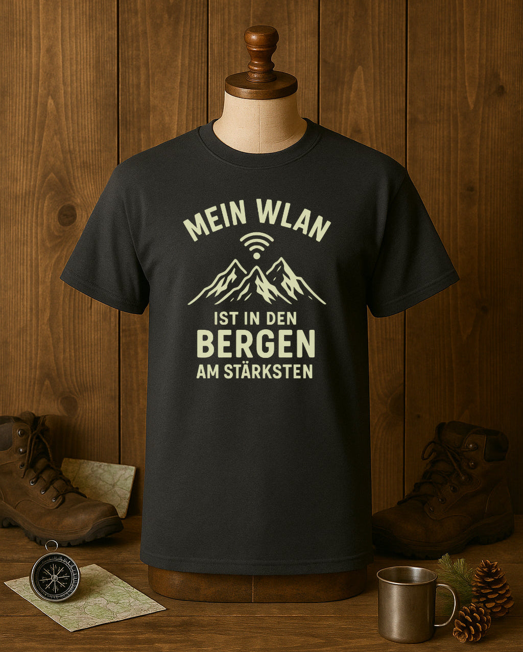 Wandern Berge Shirt - Bergmensch - WLAN In Den Bergen Am Stärksten - Lustiges T-Shirt