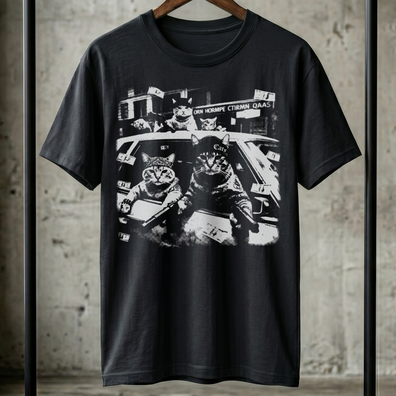 Gangster Cat Gang Vintage T-Shirt – Lustiges Hip Hop Katzen Shirt im 90s Streetwear Look – Coole Geschenkidee für Katzenliebhaber