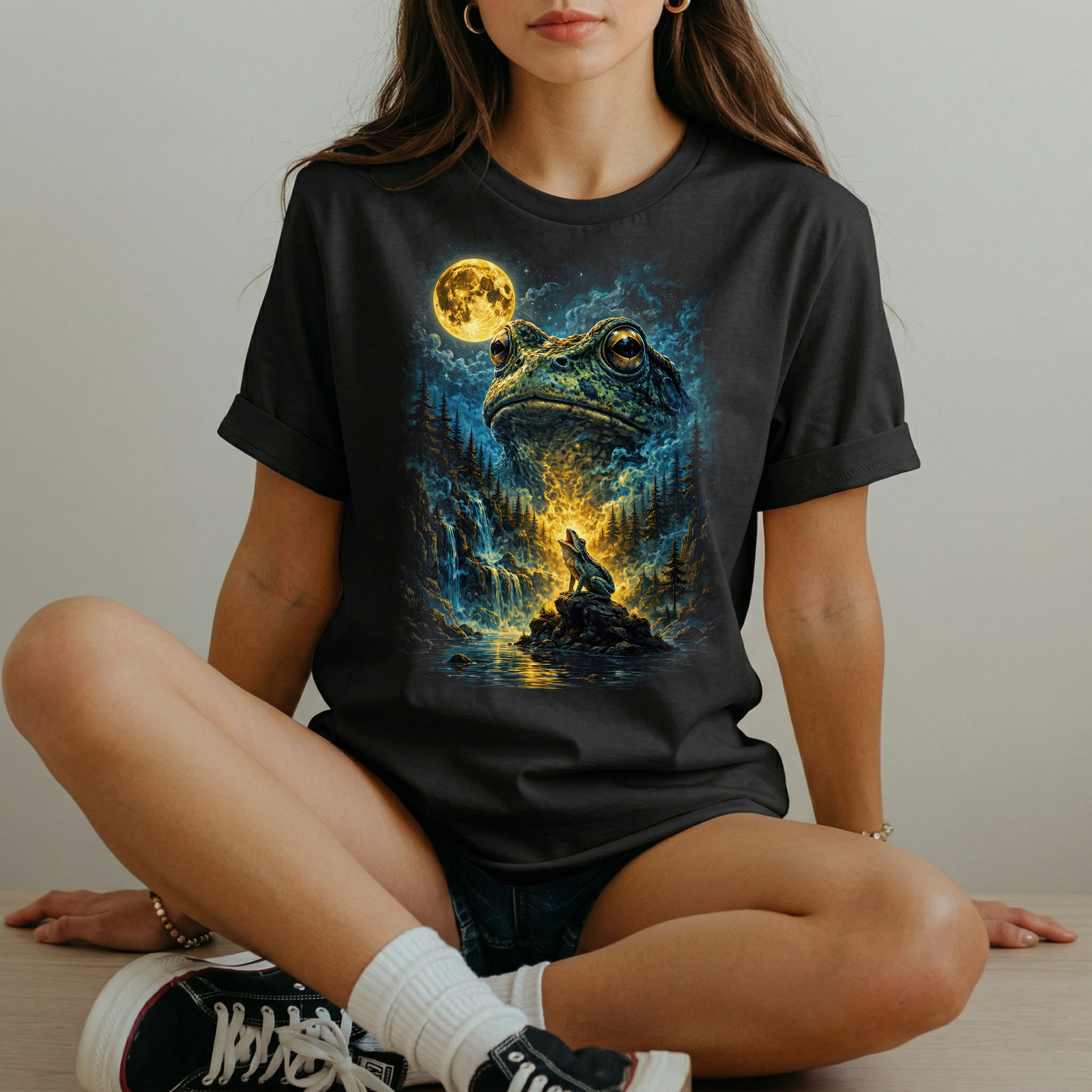 Heulender Frosch T-Shirt Lustig, Wolf Moon Parodie Shirt, Oversized Frosch Geschenk für Sie & Ihn, Epic Frog Meme Grafik Oberteil