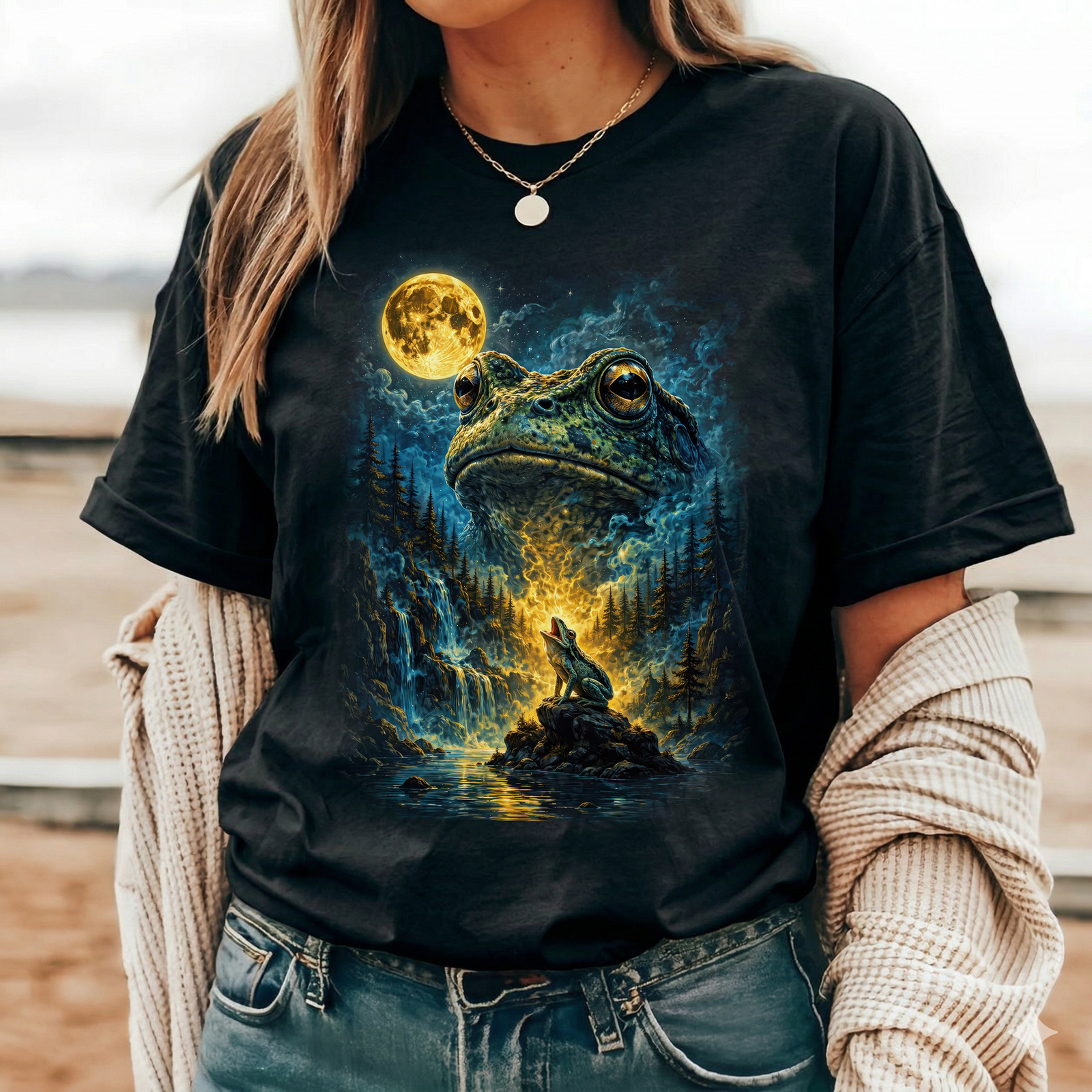 Heulender Frosch T-Shirt Lustig, Wolf Moon Parodie Shirt, Oversized Frosch Geschenk für Sie & Ihn, Epic Frog Meme Grafik Oberteil