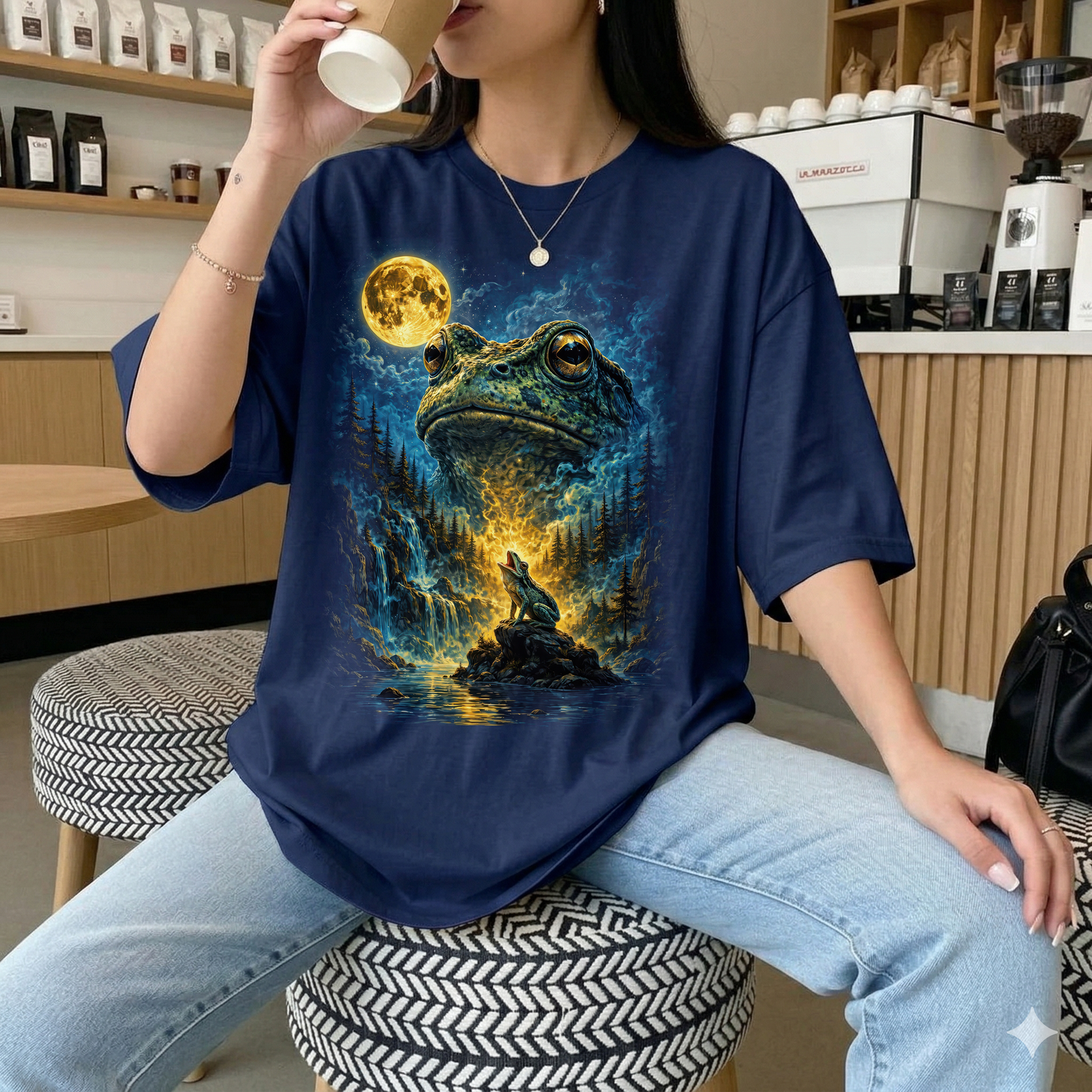 Heulender Frosch T-Shirt Lustig, Wolf Moon Parodie Shirt, Oversized Frosch Geschenk für Sie & Ihn, Epic Frog Meme Grafik Oberteil