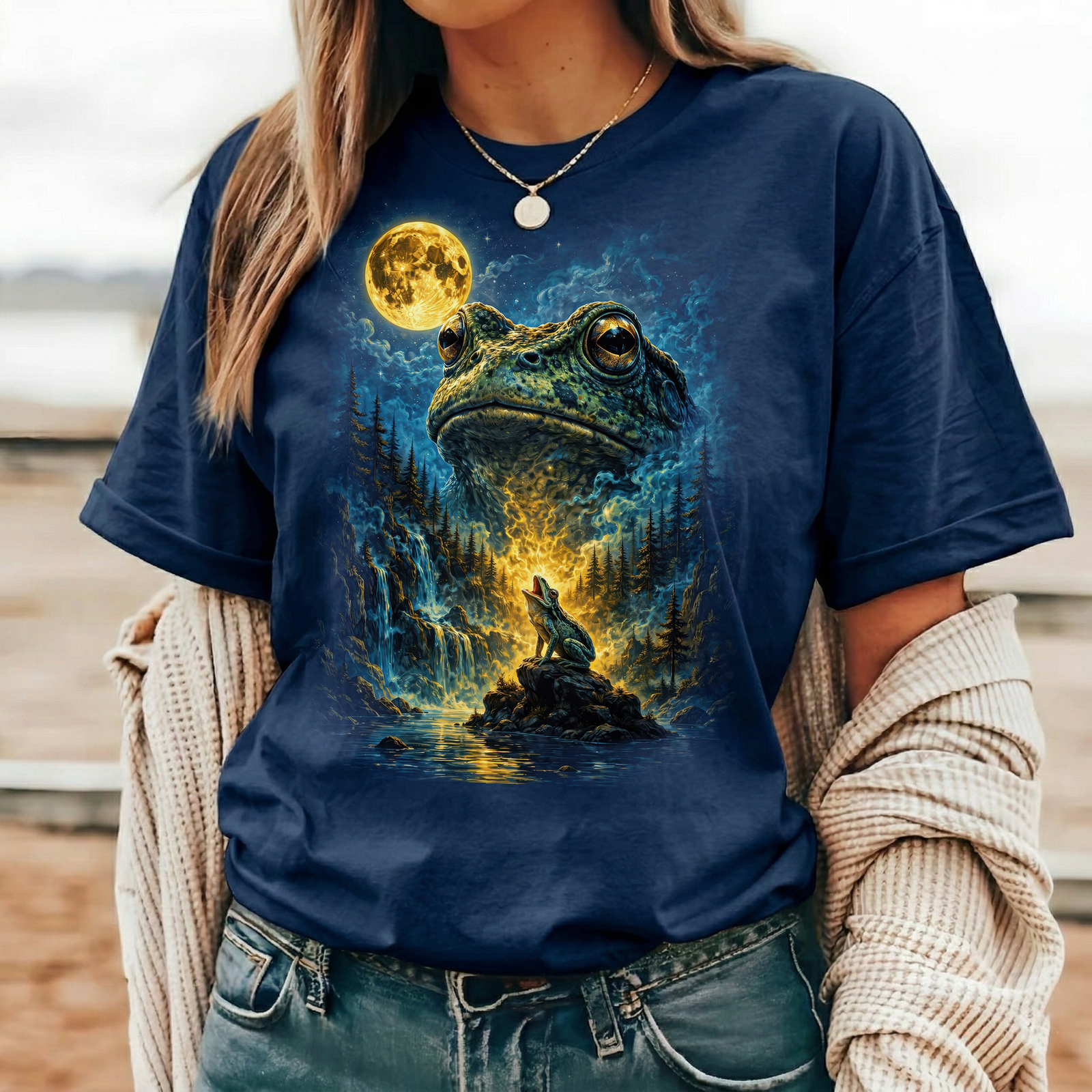 Heulender Frosch T-Shirt Lustig, Wolf Moon Parodie Shirt, Oversized Frosch Geschenk für Sie & Ihn, Epic Frog Meme Grafik Oberteil