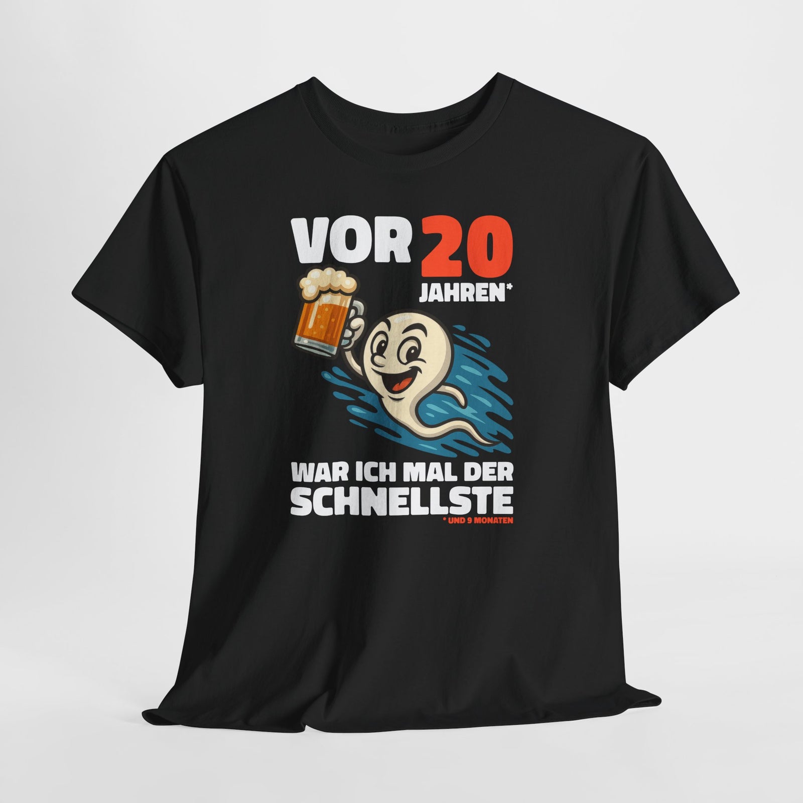 Lustiges 20. Geburtstag Shirt – „Vor 20 Jahren war ich mal der Schnellste“ Fun T-Shirt mit Bier Spermien Motiv – Herren Geburtstag Geschenk