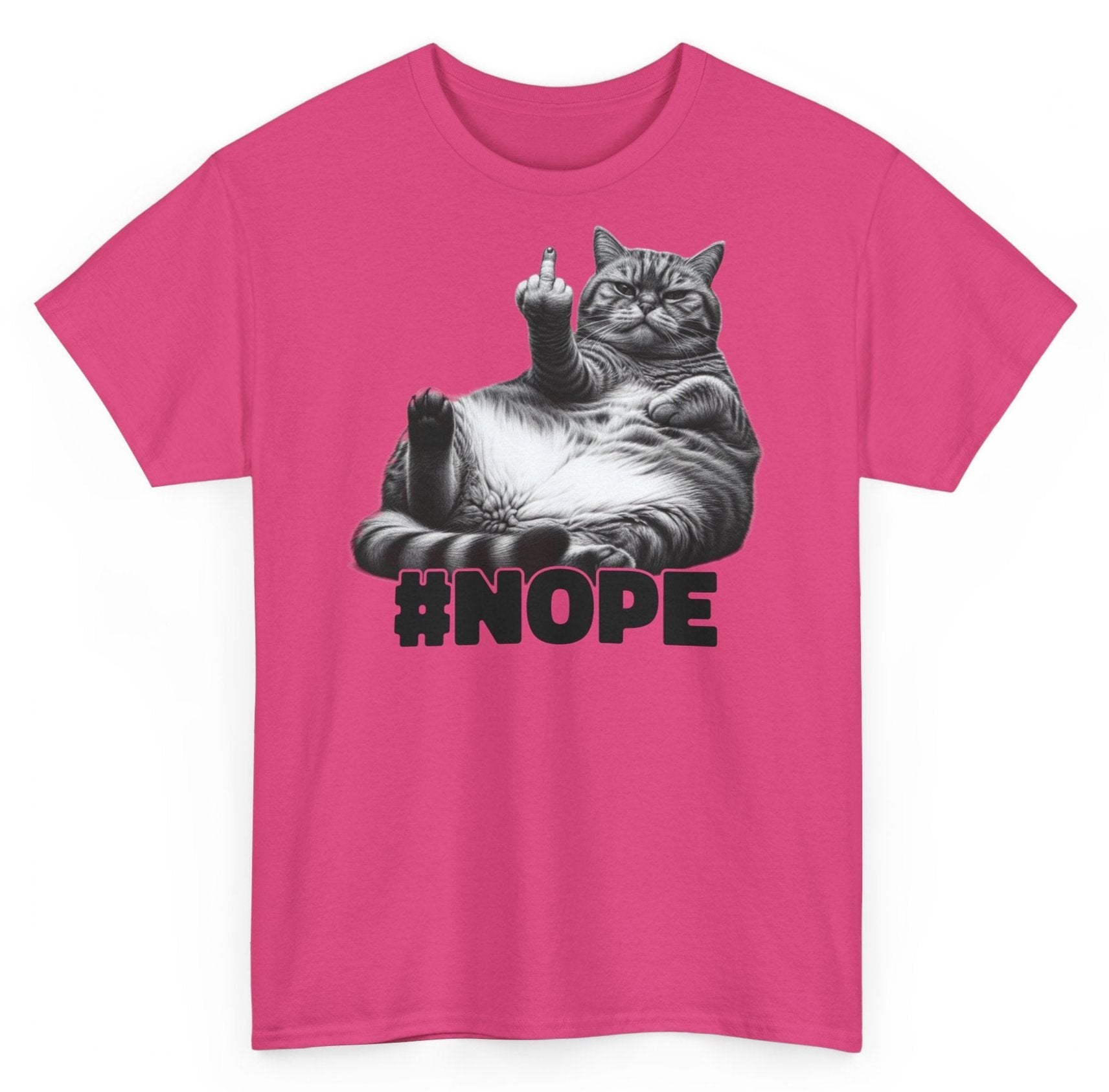 Funny fat lazy cat with middle finger - NOPE no desire - Funny T-Shirt