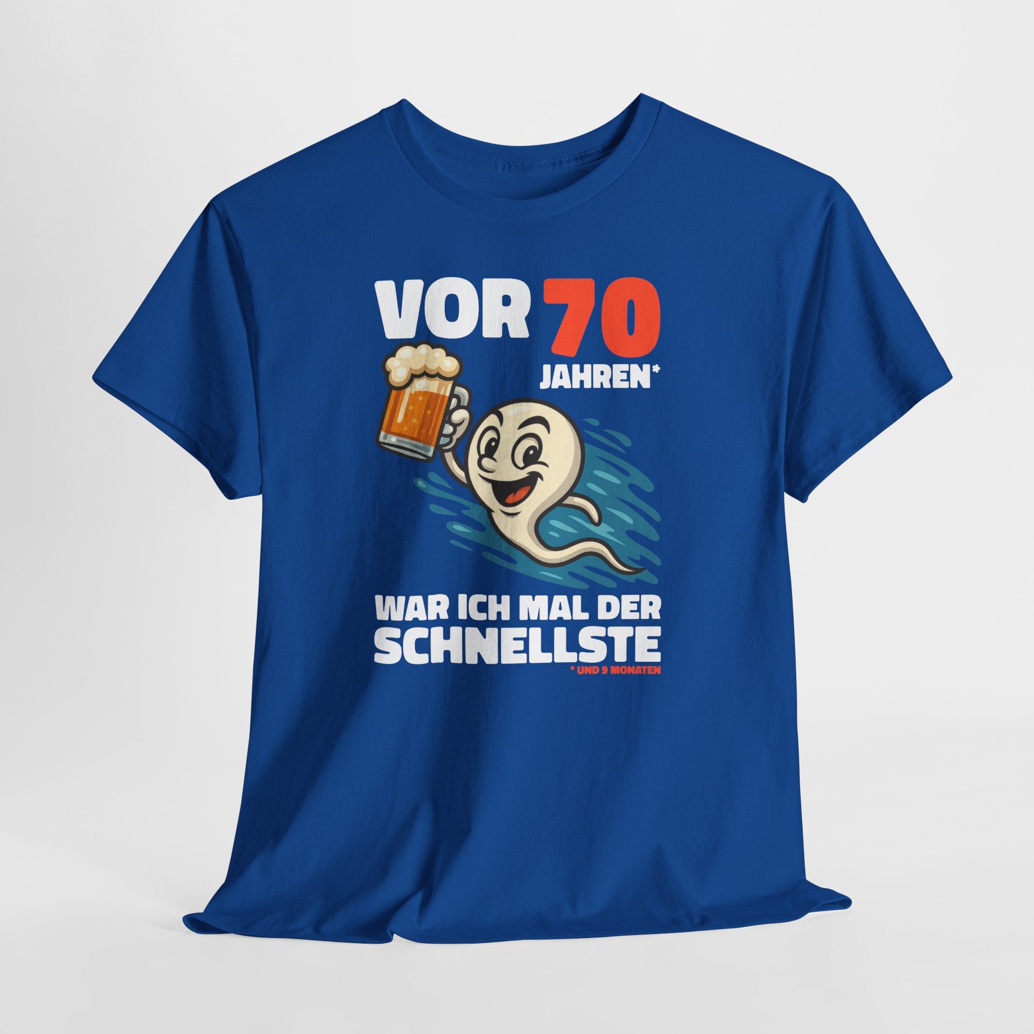 Lustiges 70. Geburtstag Shirt – „Vor 70 Jahren war ich mal der Schnellste“ Fun T-Shirt mit Bier Spermien Motiv – Herren Geburtstag Geschenk