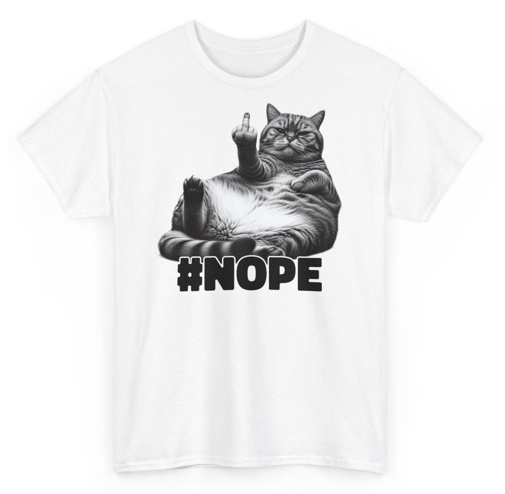 Funny fat lazy cat with middle finger - NOPE no desire - Funny T-Shirt