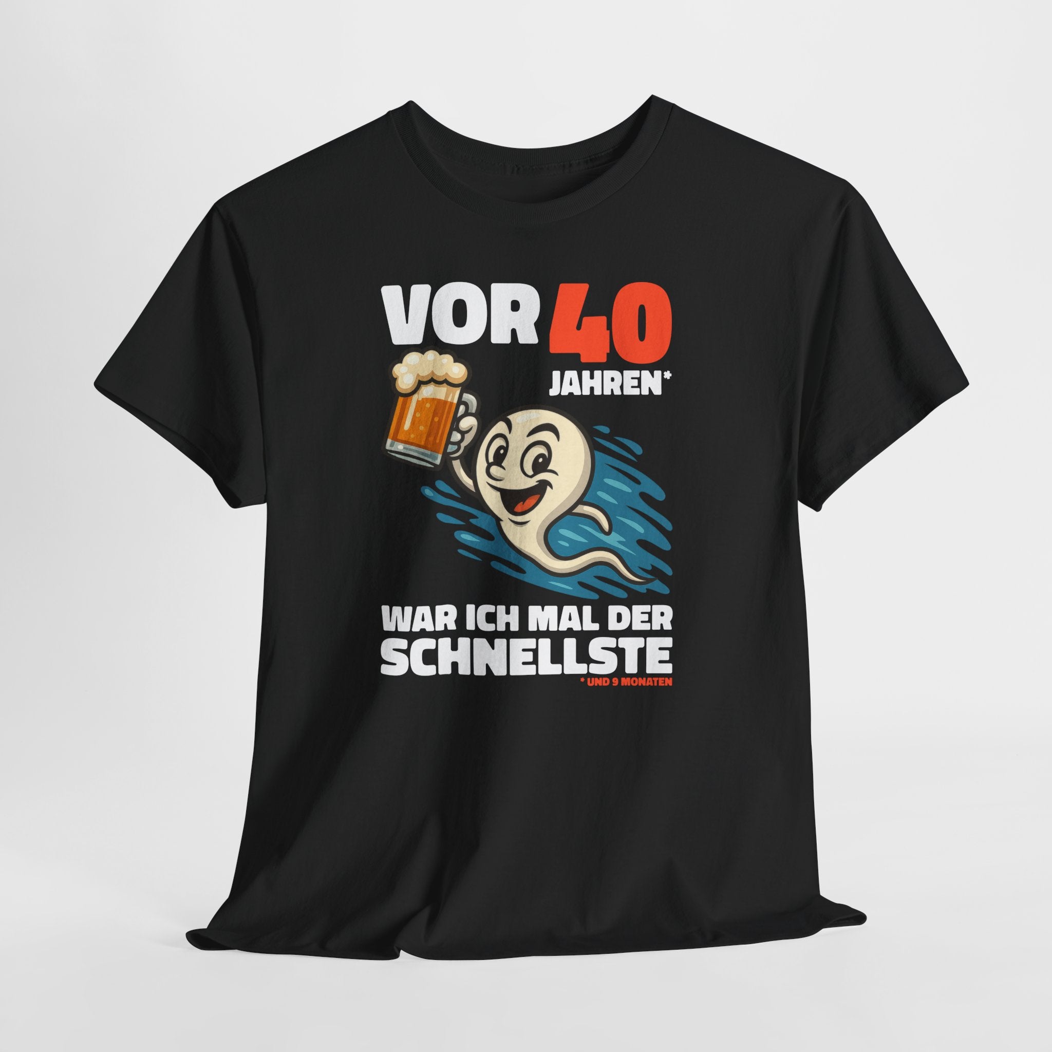 Lustiges 40. Geburtstag Shirt – „Vor 40 Jahren war ich mal der Schnellste“ Fun T-Shirt mit Bier Spermien Motiv – Herren Geburtstag Geschenk
