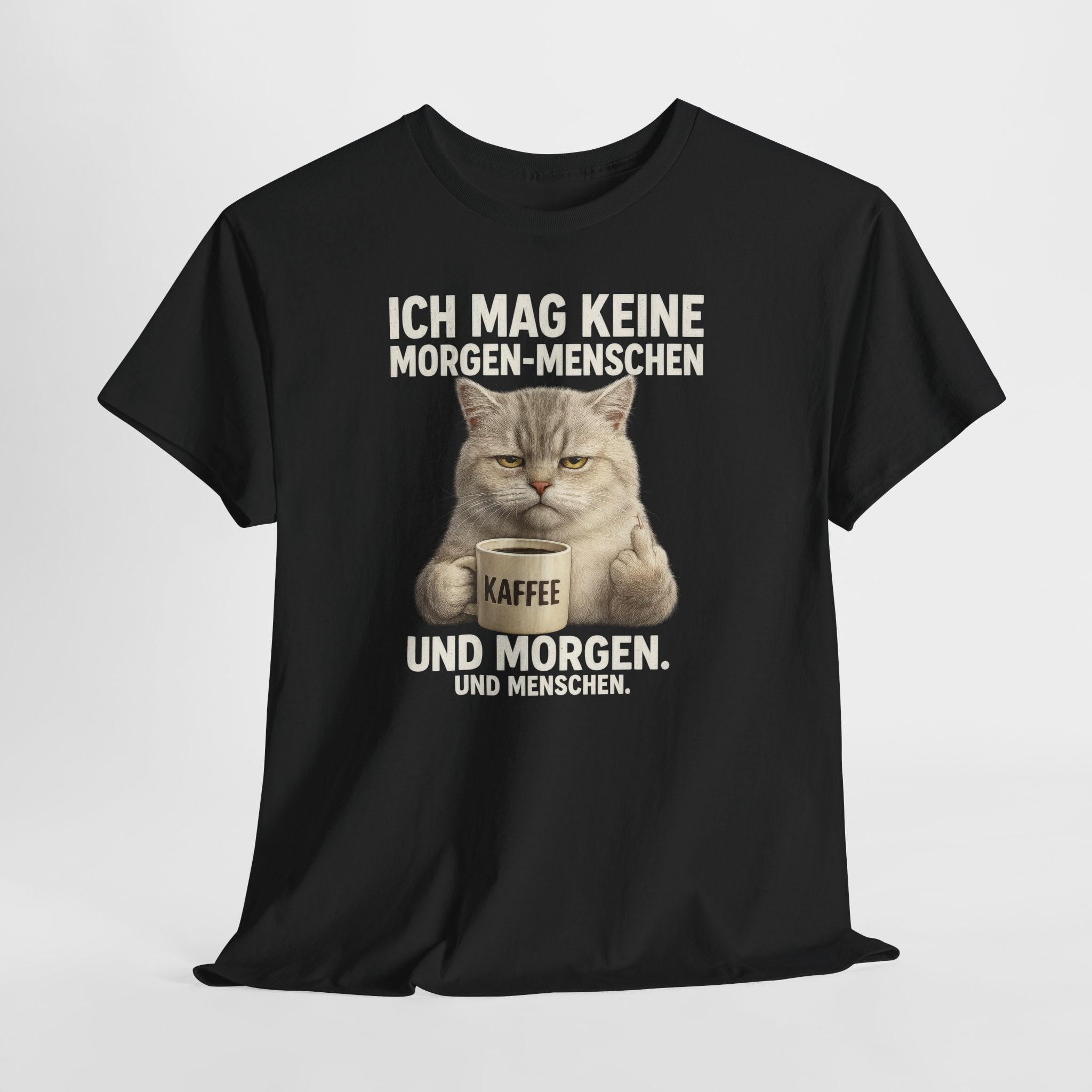 Mürrische Katze und Mittelfinger Morgenhasser – Lustiges Kaffee Shirt für Morgenmuffel