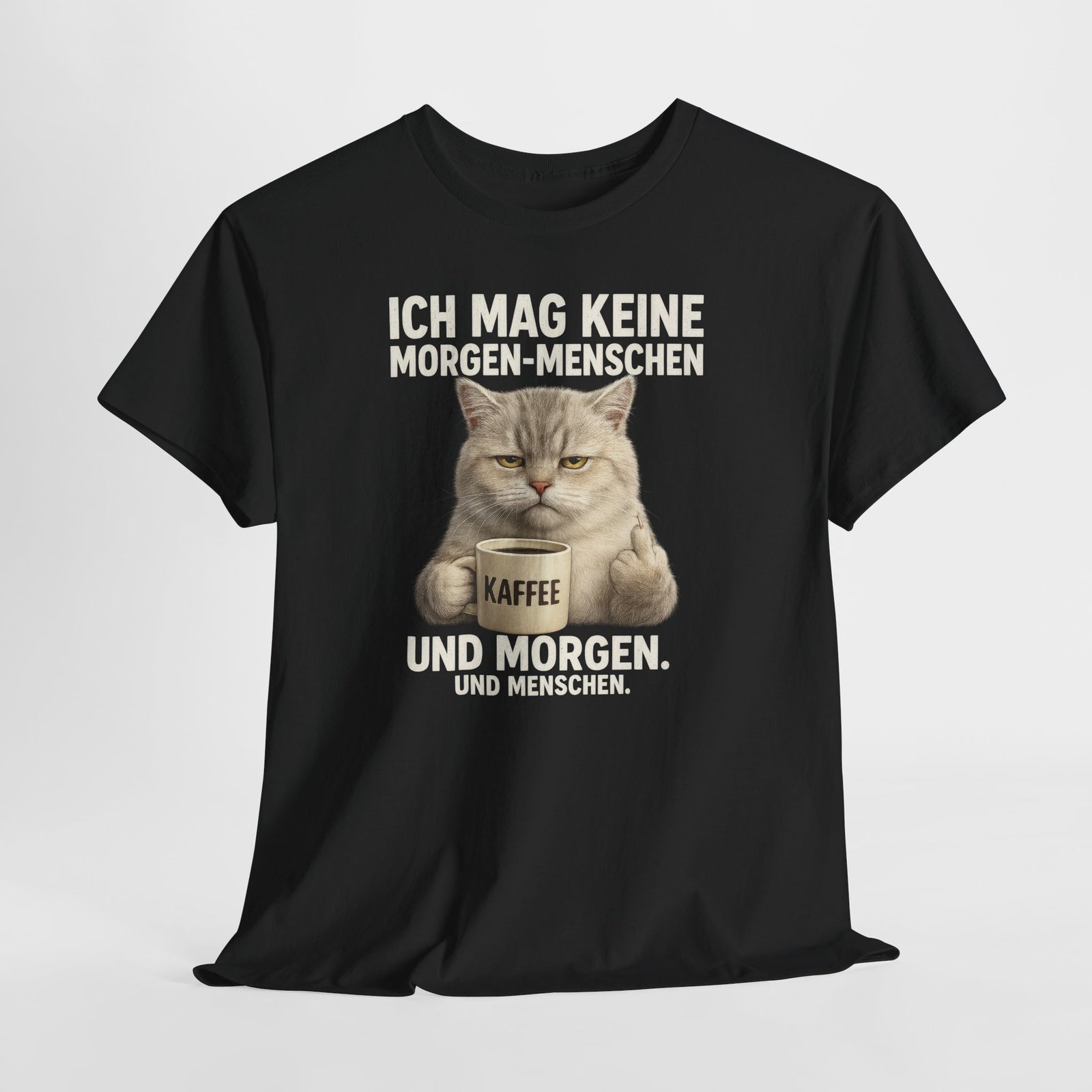 Mürrische Katze und Mittelfinger Morgenhasser – Lustiges Kaffee Shirt für Morgenmuffel