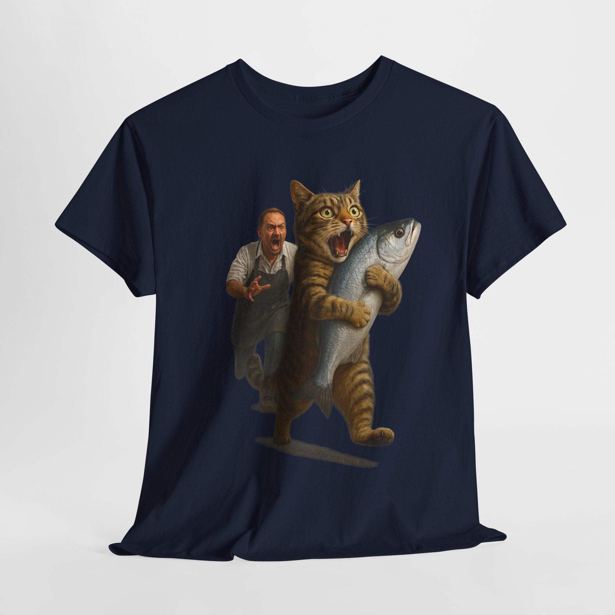 Lustige Katze Klaut Fisch - Lustig T-Shirt