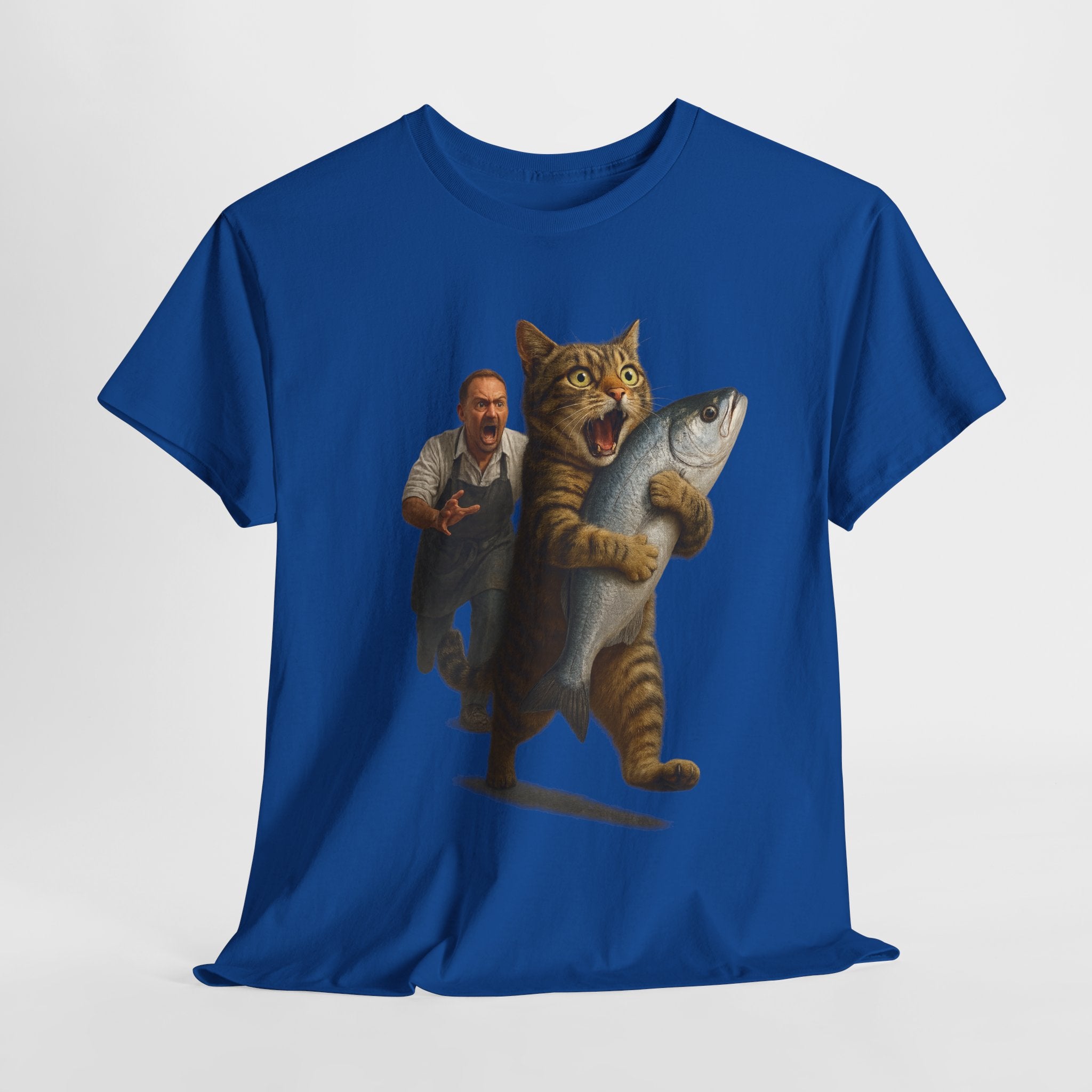 Lustige Katze Klaut Fisch - Lustig T-Shirt