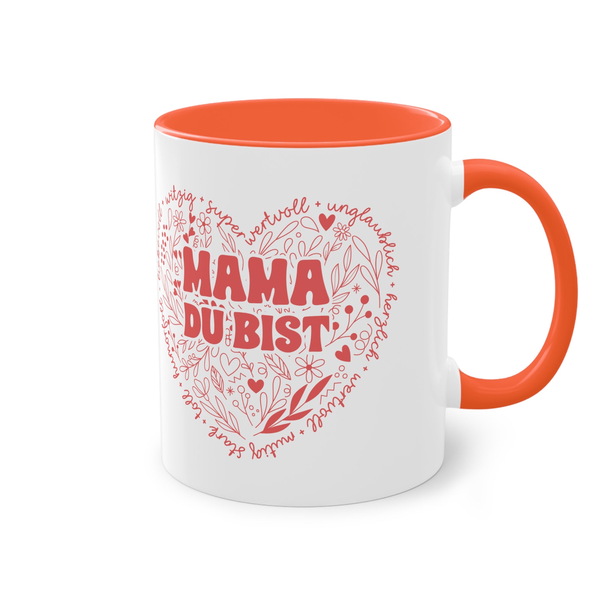 Mama Du Bist - Geschenk Für die Mama - Herz Blumen Kaffeetasse