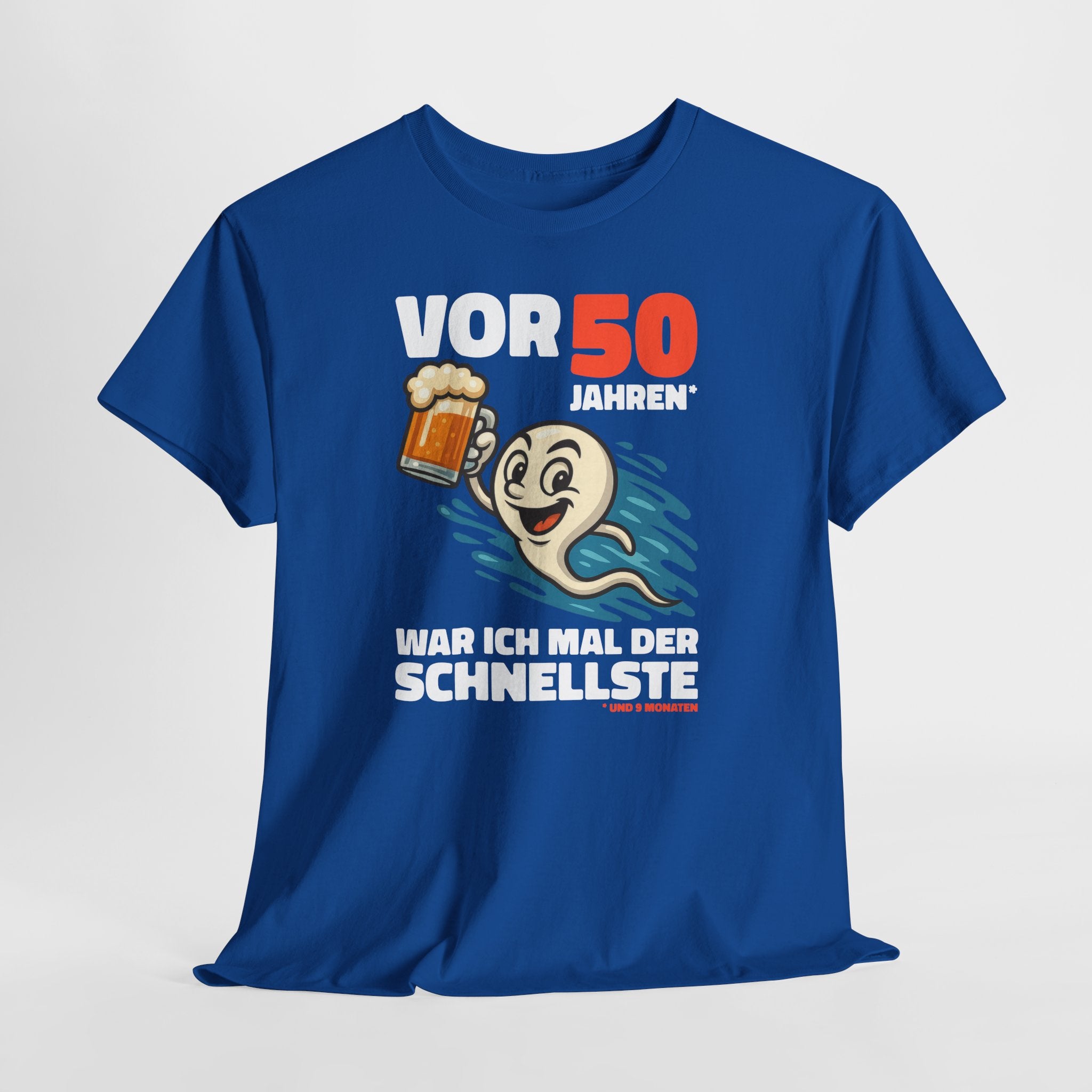 Lustiges 50. Geburtstag Shirt – „Vor 50 Jahren war ich mal der Schnellste“ Fun T-Shirt mit Bier Spermien Motiv – Herren Geburtstag Geschenk