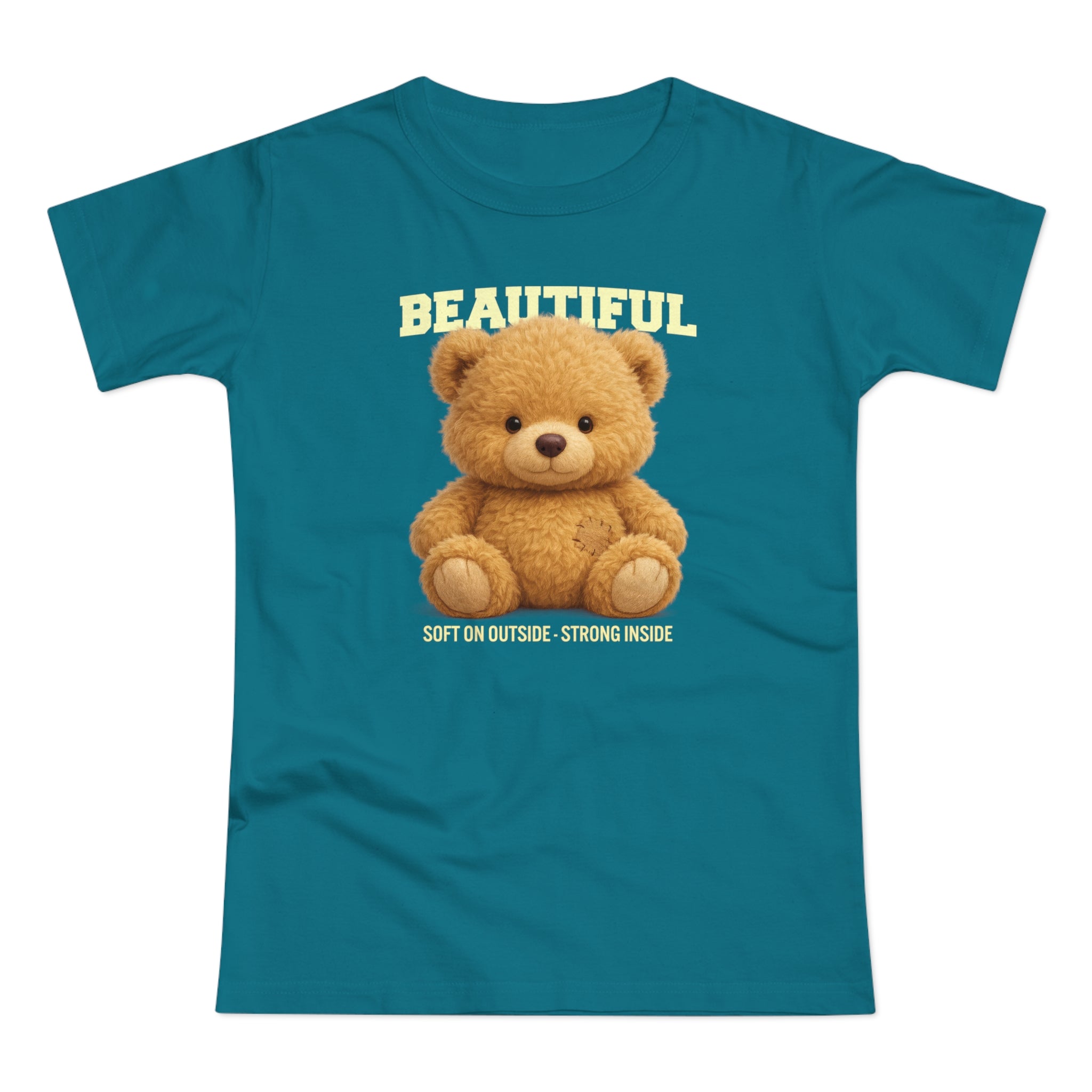 Teddy Bär T-Shirt – Realistisches Plüsch Design - Soft on the Outside, Strong Inside - Damen Shirt