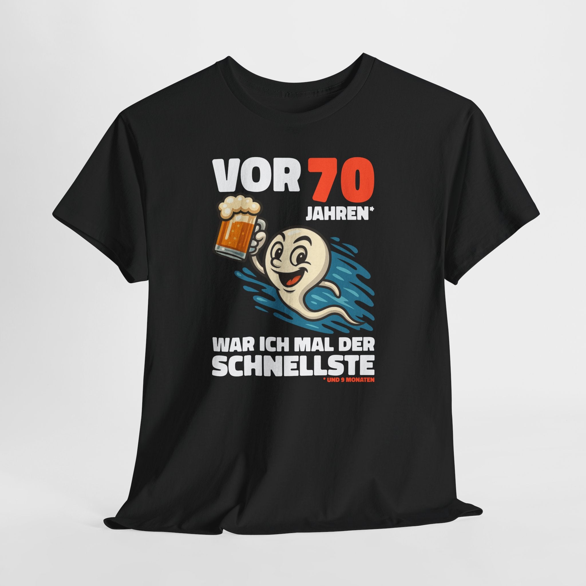 Lustiges 70. Geburtstag Shirt – „Vor 70 Jahren war ich mal der Schnellste“ Fun T-Shirt mit Bier Spermien Motiv – Herren Geburtstag Geschenk