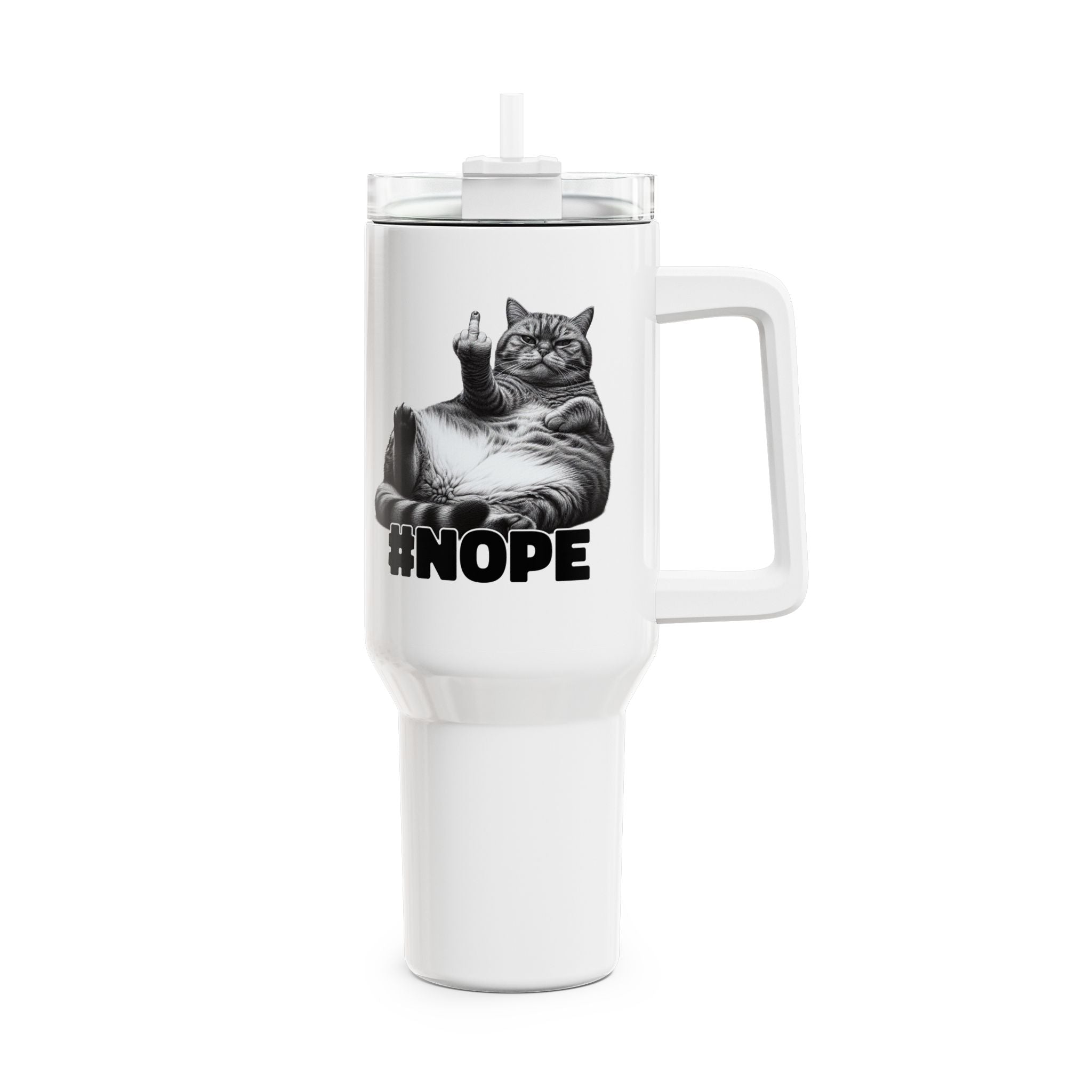 Lustige fette Katze Mittelfinger nope Thermobecher 1,18 Liter