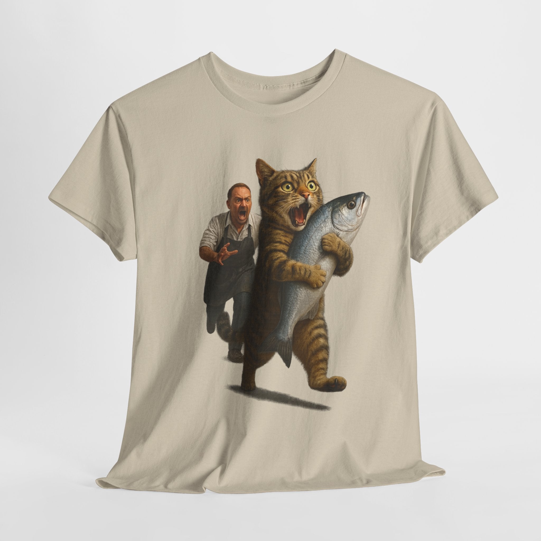 Lustige Katze Klaut Fisch - Lustig T-Shirt