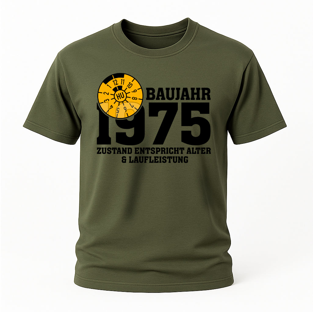 50. Geburtstag TÜV Plakette Baujahr 1975 Zustand entspricht Alter und Laufleistung Lustiges Geschenk T-Shirt