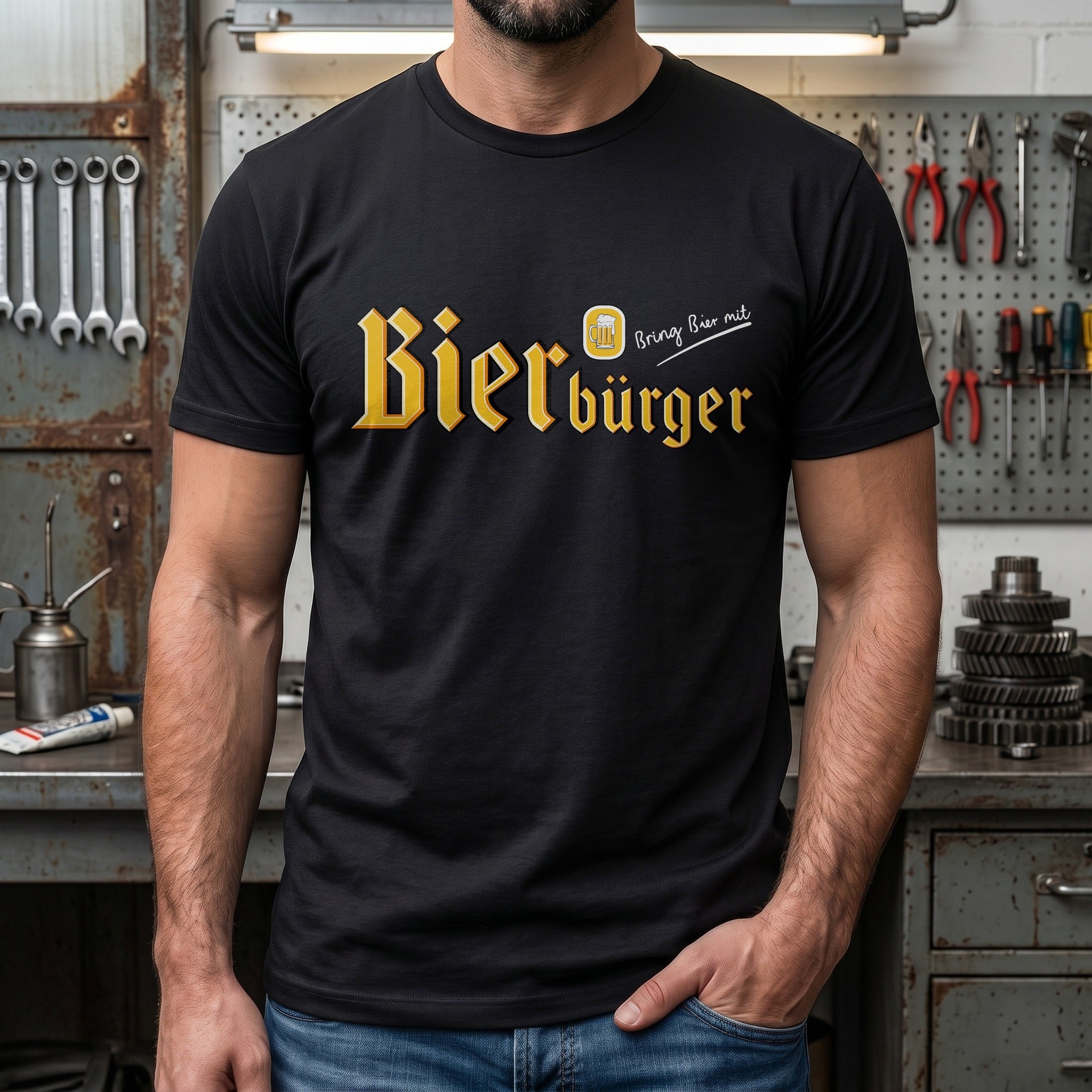Bierbürger - Bring Bier mit - Lustiges Bier T-Shirt – Schwarz