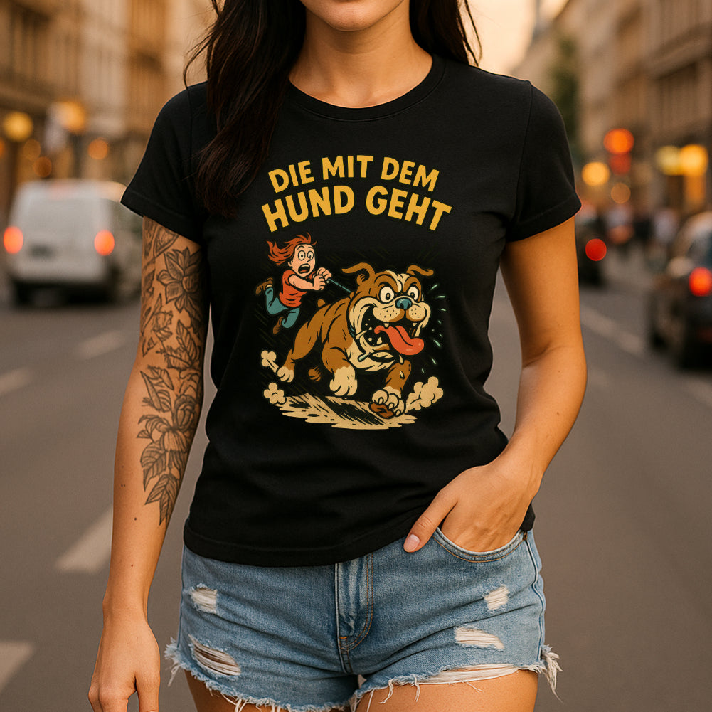 Hundeliebhaber Geschenkidee Die mit dem Hund geht Frauen Premium T-Shirt