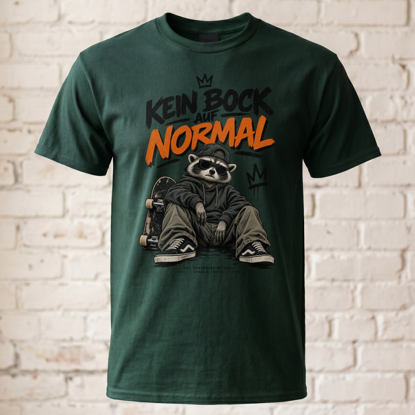 Kein Bock auf Normal Waschbär T-Shirt Herren | Streetwear Raccoon Skate Motiv Beige