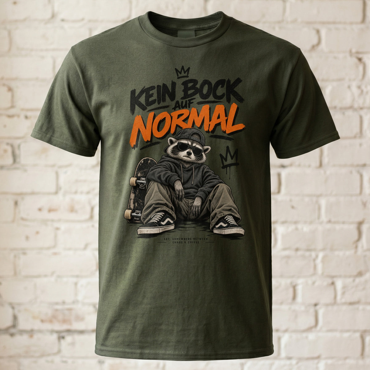 Kein Bock auf Normal Waschbär T-Shirt Herren | Streetwear Raccoon Skate Motiv Beige