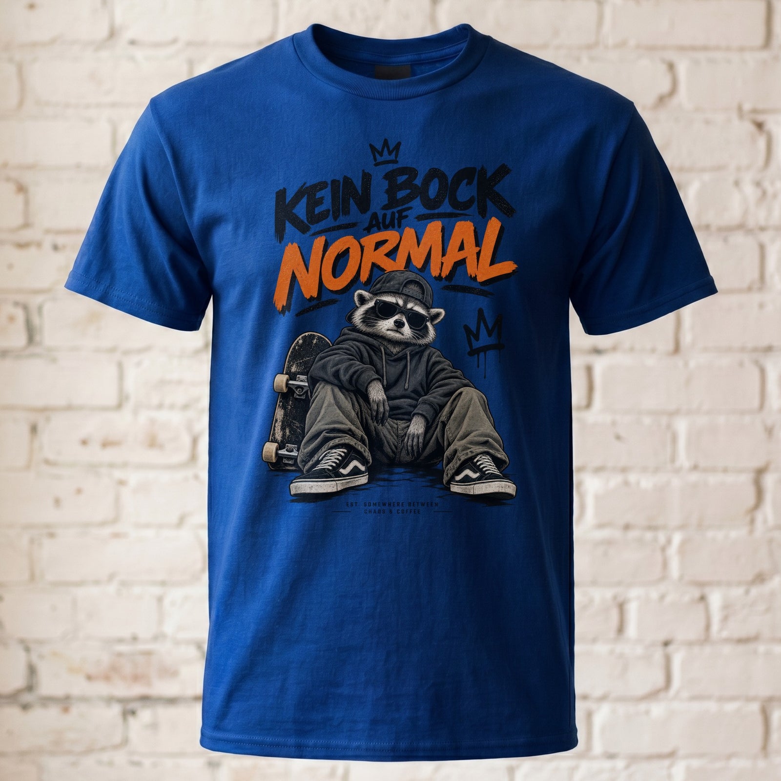 Kein Bock auf Normal Waschbär T-Shirt Herren | Streetwear Raccoon Skate Motiv Beige